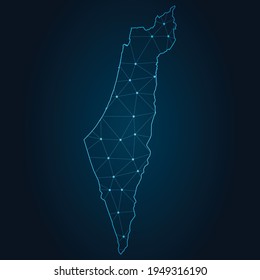 palestine Map Abstract mash line and point scales on dark background. Wire Frame 3D mesh polygonal network line.