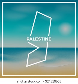 Palestine map against the backdrop of beach and tropical sea with bright sun. EPS10 vector