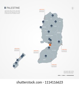 Palestine map with borders, cities, capital and administrative divisions. Infographic vector map. Editable layers clearly labeled.