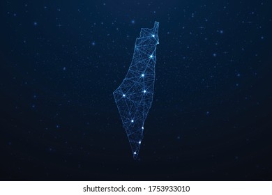 Palestine Map Connection. Abstract Digital Technology 3D Mesh Polygonal Network Line, Design Sphere, Dot and Structure on Dark Background. Vector Illustration EPS10.