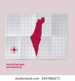 Palestine map country in folded grid paper