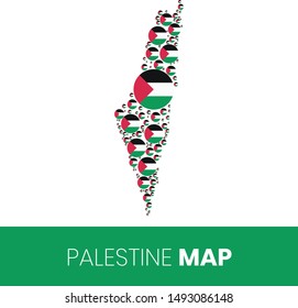 Palestine map filled with flag-shaped circles, Palestine map with flag