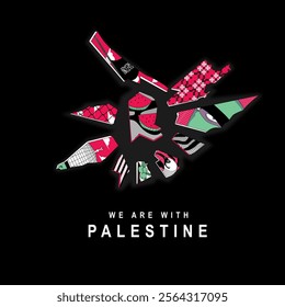 Palestine map fragments into small pieces containing images of Palestine