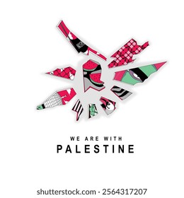 Palestine map fragments into small pieces containing images of Palestine