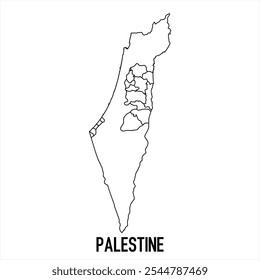 ícone do mapa da palestina isolado no fundo branco. Mapa da estrutura de tópicos. Ícone de linha simples. Ilustração vetorial