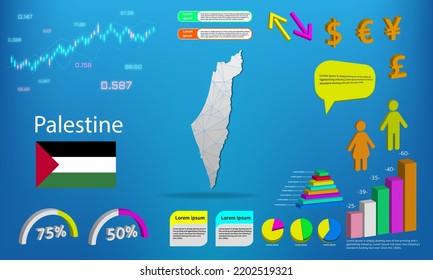 Palestine map info graphics - charts, symbols, elements and icons collection. Detailed Palestine map with High quality business infographic elements.