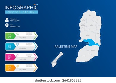 Palestine map with location pointer marks. High detailed country map with division, cities and capital infographic template. Vector illustration EPS10