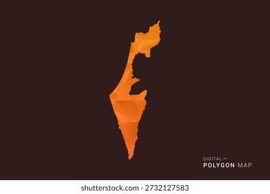 Mapa de Palestina - bajo Vector de polígono polivinílico, silueta triangulada geométrica en tonos naranja y marrón oscuro, estilo infográfico moderno limpio, fondo aislado.