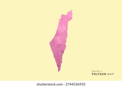 Palestine Map - Low poly polygon map design in soft pink pastel gradient on beige background, modern minimal geometric style, clean digital vector illustration.