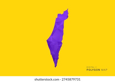 Palestine Map - Low poly polygon map in vibrant purple gradient on bold yellow background, modern minimal geometric style, clean digital vector illustration.