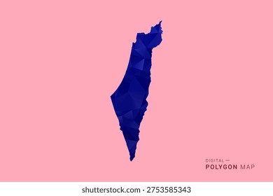 Palestine Map - Low poly polygon map in deep blue gradient on soft pink pastel background, modern minimal geometric design, clean digital vector illustration.