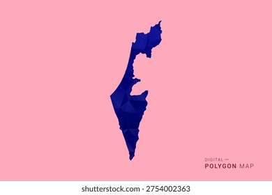 Palestine Map - Low poly polygon map in deep blue gradient on soft pink pastel background, modern minimal geometric design, clean digital vector illustration.