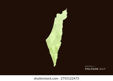 Palestine Map - Low poly polygon map in soft light green gradient on dark brown background, modern minimal geometric style, clean abstract vector illustration design.