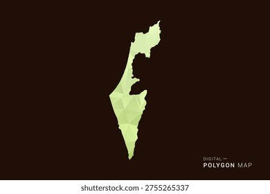 Palestine Map - Low poly polygon map in soft light green gradient on dark brown background, modern minimal geometric style, clean abstract vector illustration design.