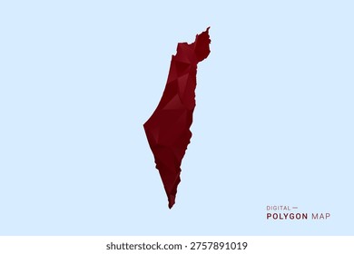 Palestine Map - Low poly polygon map in deep red gradient on light blue background, modern minimal geometric design, vector illustration with faceted triangulated style.