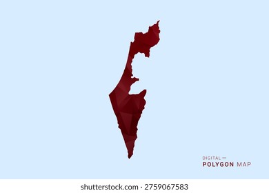 Palestine Map - Low poly polygon map in deep red gradient on light blue background, modern minimal geometric design, vector illustration with faceted triangulated style.