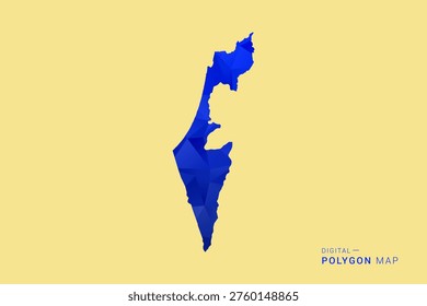 Palestine Map - Low poly polygon map in deep blue gradient on soft beige background, modern minimal geometric design, clean abstract vector illustration with faceted triangulated style.