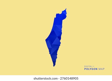 Palestine Map - Low poly polygon map in deep blue gradient on soft beige background, modern minimal geometric design, clean abstract vector illustration with faceted triangulated style.