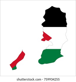 Palestine map on a world map with flag on white background.