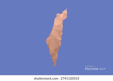 Palestine Map - Orange Polygon Vector Illustration on Deep Blue Background, Low Poly Geometric Design, Modern Abstract Country Silhouette for Infographics and Presentation Use.
