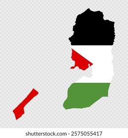 Palestine map silhouette with flag.