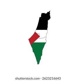 Palestine Map Silhouette With National Flag Colors Vector Illustration On White Background