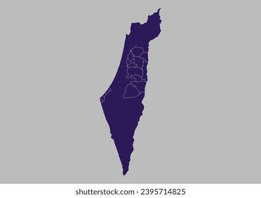 Palestine map vector, Blue purple color isolated on gray background.