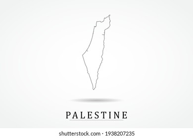 Mapa de Palestina- Mapa Mundial Plantilla vectorial internacional con un contorno negro delgado o contorno estilo de esbozo gráfico y color negro aislado en fondo blanco - Ilustraciones vectoriales 10