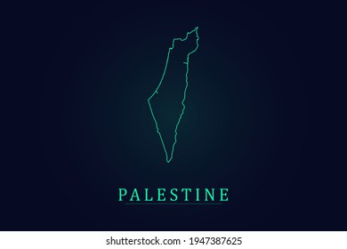 Palestine Map - World Map International vector template with thin green outline or outline graphic sketch style and green color isolated on dark background - Vector illustration eps 10