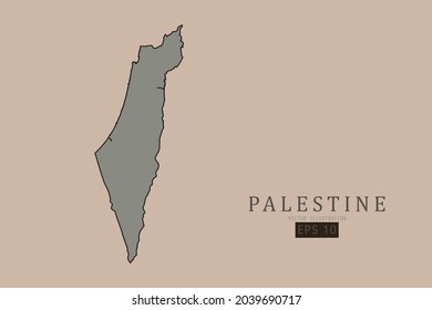 Palestine Map - World Map International vector template with old classic style and gray color on map isolated on brown background - Vector illustration eps 10