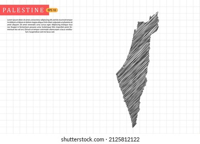 Mapa de Palestina - Mapa Mundial Plantilla vectorial internacional con esbozo negro de dibujo gráfico y estilo de escuela antiguo aislado en fondo de cuadrícula blanca - Ilustraciones vectoriales 10