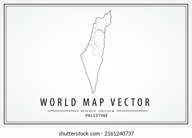 Palestine Map - World Map International vector template with High detailed thin black line and outline graphic sketch style isolated on white background - Vector illustration eps 10