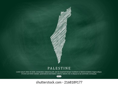 Palestine Map - World Map International vector template with white outline graphic sketch and old school style  isolated on Green Chalkboard background - Vector illustration eps 10