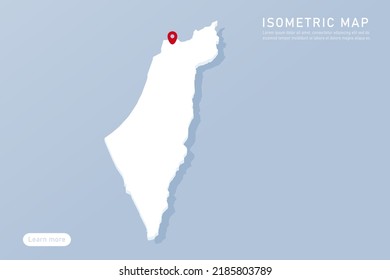 Palestine Map - World map International vector template with isometric style including shadow, white, blue color isolated on blue background for design, infographic - Vector illustration eps 10
