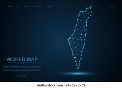 Palestine Map - World Map mash line and point scales on blue technology background. Wire Frame 3D mesh polygonal network line, design sphere, dot and structure - Vector illustration eps 10