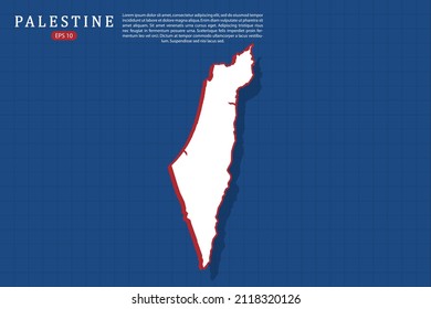 Palestine Map - World map vector template with isometric style with white and red color including shadow on Blue grid background for website, design, infographic - Vector illustration eps 10