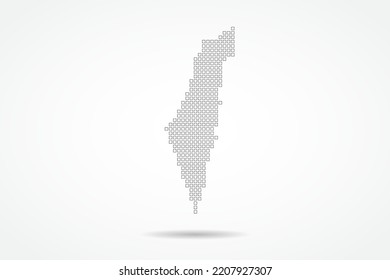 Palestine Map - World map vector template with square pixel thin black and outline sketch style isolated on white background for education, infographic, design - Vector illustration eps 10