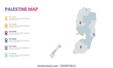 Palestine Modern Map Infographic Template, Detailed infographic map of Palestine Popular City