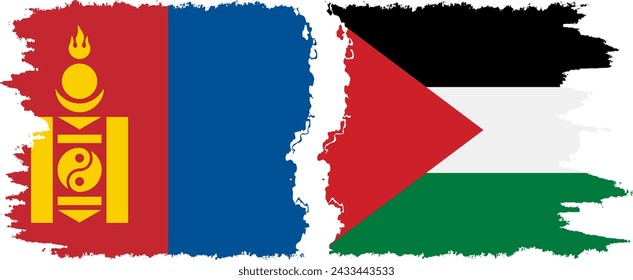 Banderas de grunge de Palestina y Mongolia conexión, vector