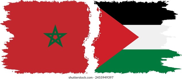 Palestine and Morocco grunge flags connection, vector