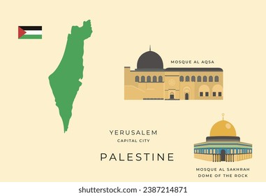 Palestine mosque and map , Al Aqsa and DOME OF THE ROCK mosque