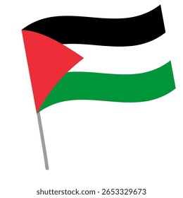 Palestine national flag flutters with flagpole