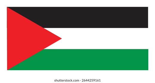 Palestine National Flag Vector Black, White, Green, Red – Middle Eastern symbol of freedom, identity, resistance. Ideal for political content, cultural projects, educational use, awareness campaigns.