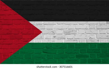 Palestine, Palestinian Flag on brick textured background