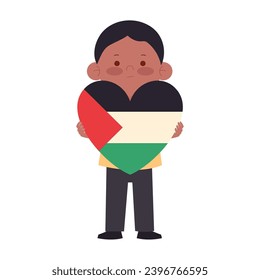palestine peace boy with heart and flag illustration