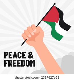 Palestine Peace and Freedom Vector illustration. Hands with national flag red, green, white, and black colors. Background  banner with copy space area.