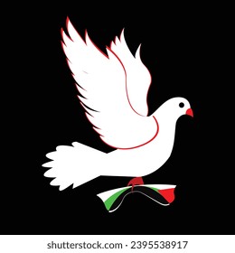 Palestine pigeon vector, white pigeon, Palestine flag