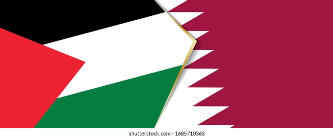 Palestine and Qatar flags, two vector flags symbol of relationship or confrontation.