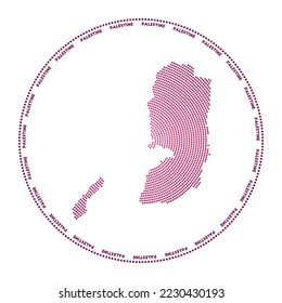 Palestine round logo. Digital style shape of Palestine in dotted circle with country name. Tech icon of the country with gradiented dots. Artistic vector illustration.