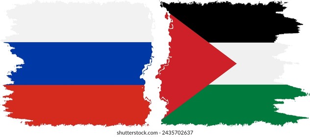 Palestine and Russia grunge flags connection, vector